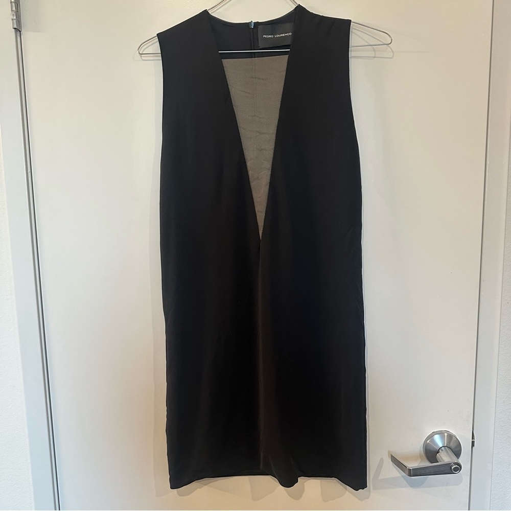 PEDRO LOURENÇO Black Sleeveless V neck mini Dress mesh lining size 36 / US Small - Picture 4 of 11